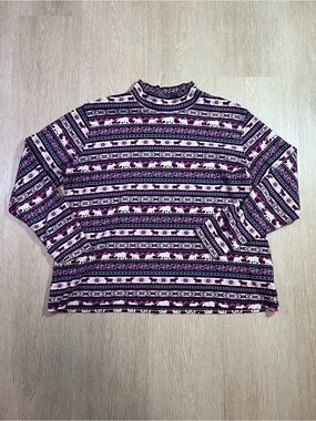 Lands' End Nordic Print Cozy Mockneck Top Purple & White